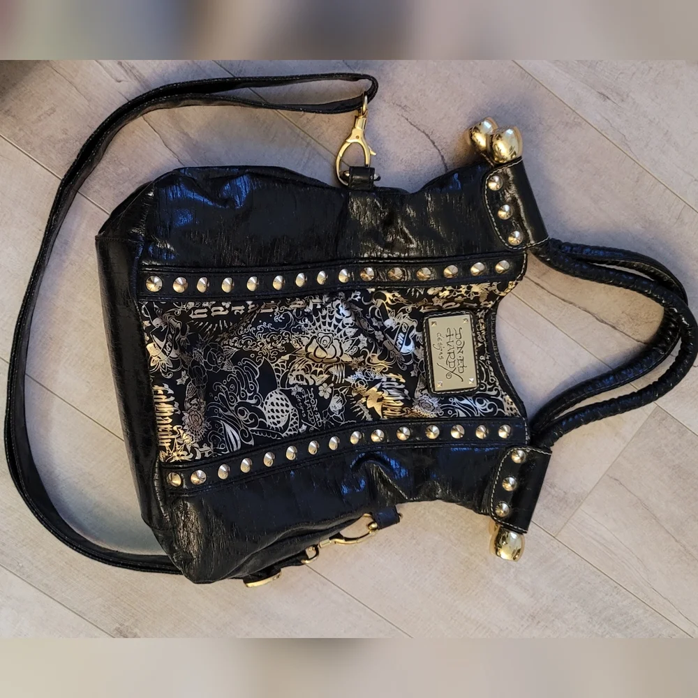 SALE Vintage Ed Hardy Mini Hobo Cross body  Purse 😍 Black with Gold Hardware! - Picture 5 of 15